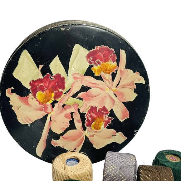 Vintage CANCO Helen Harrison Chicago Black Tin Irises Darling Cotton Leftovers - Picture 9 of 16